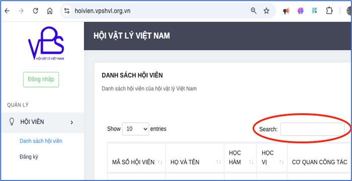 Trang chủ phần mềm CSDL hội viên